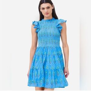 Oliphant Blue Tiered Ruffled Smocked Dress